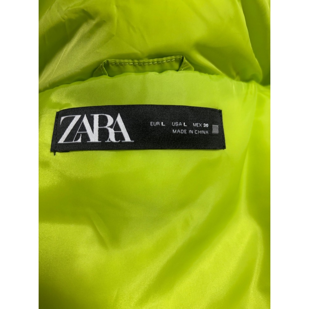 Zara Neon Lime Green Puffer Vest Water Repellent Wind Protection NWT Large - Picture 6 of 6